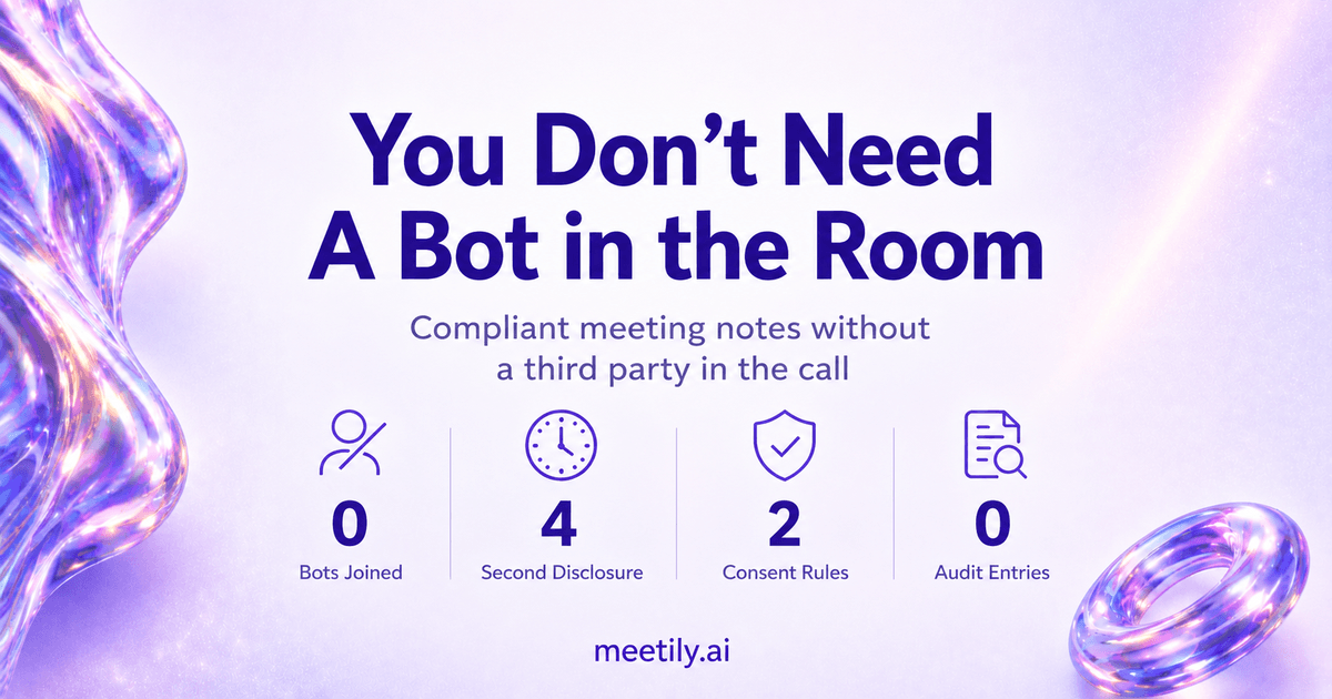 A meeting bot adds a third party to your call. Recording on your own device does not.