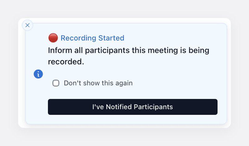 Meetily reminder: Recording Started. Inform all participants this meeting is being recorded.